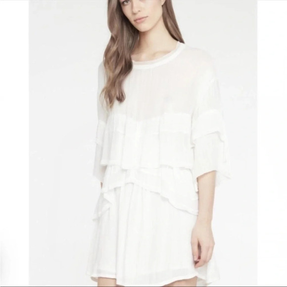 IRO Ceclie Tiered Ruffle Mini Dress Size 6 White 2875 - Picture 5 of 12